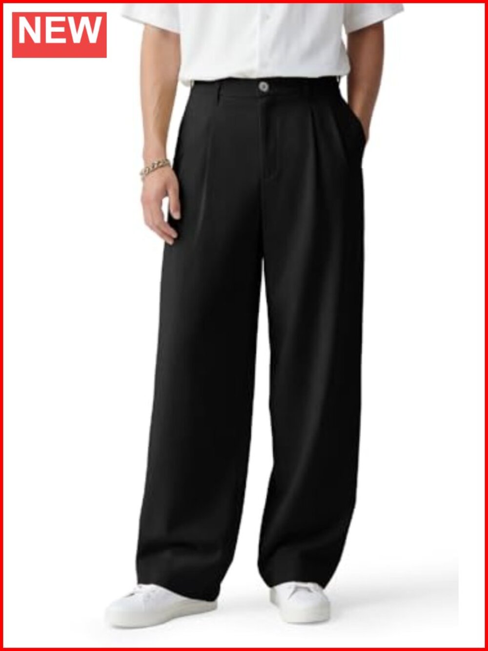 Mens Loose Fit Casual Pants Breathable Stretch Slacks with Belt Loops